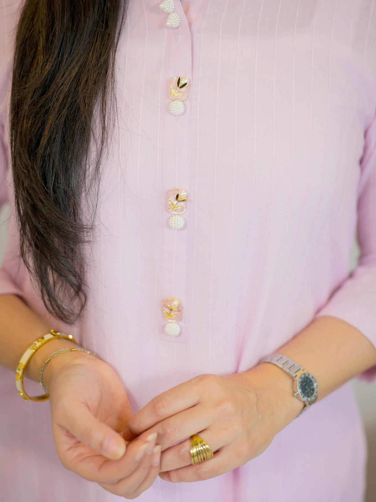 Pastel Pink Kurta & Slim Dhaka Pajama Set