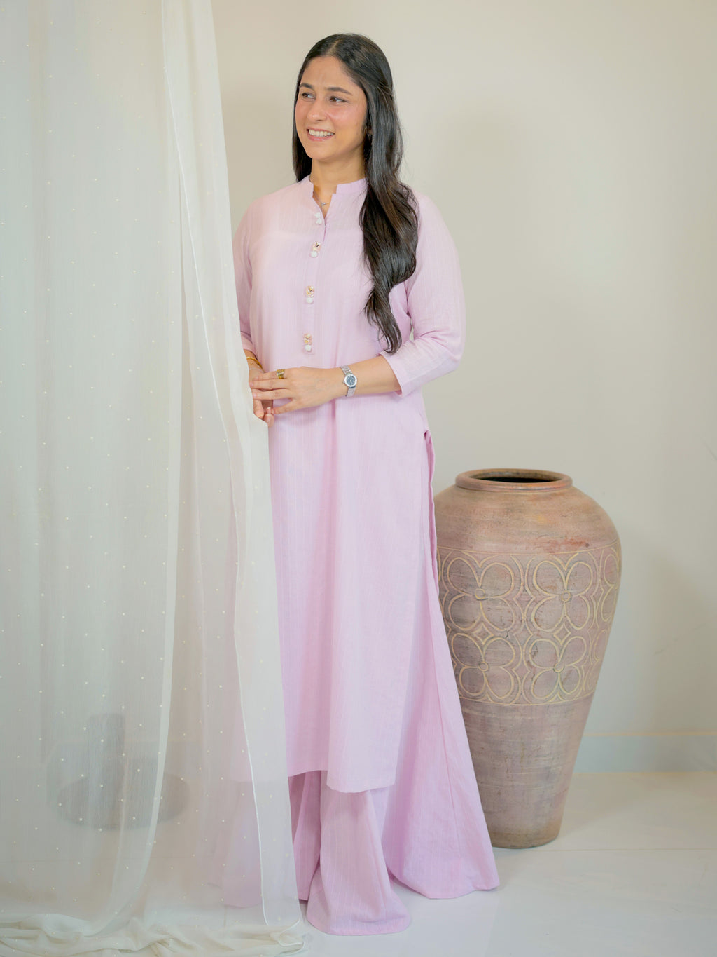 Pastel Pink Kurta & Slim Dhaka Pajama Set