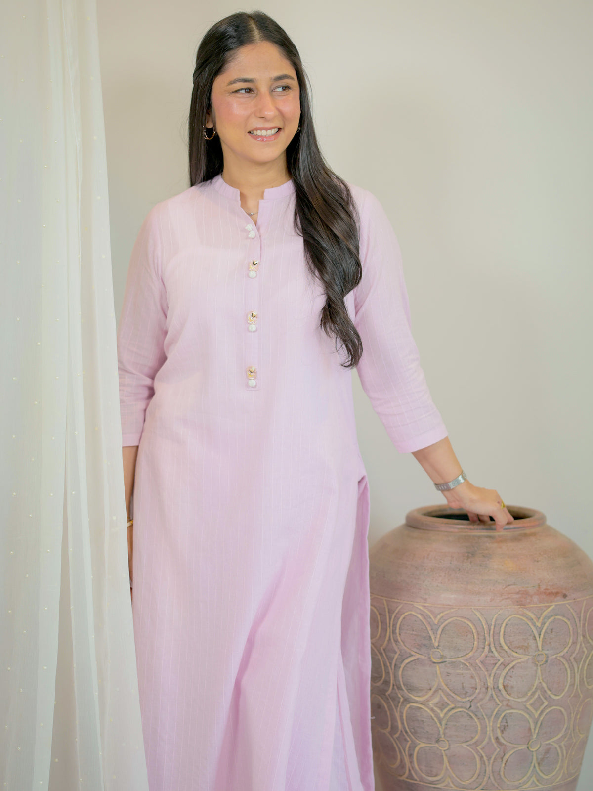 Pastel Pink Kurta & Slim Dhaka Pajama Set